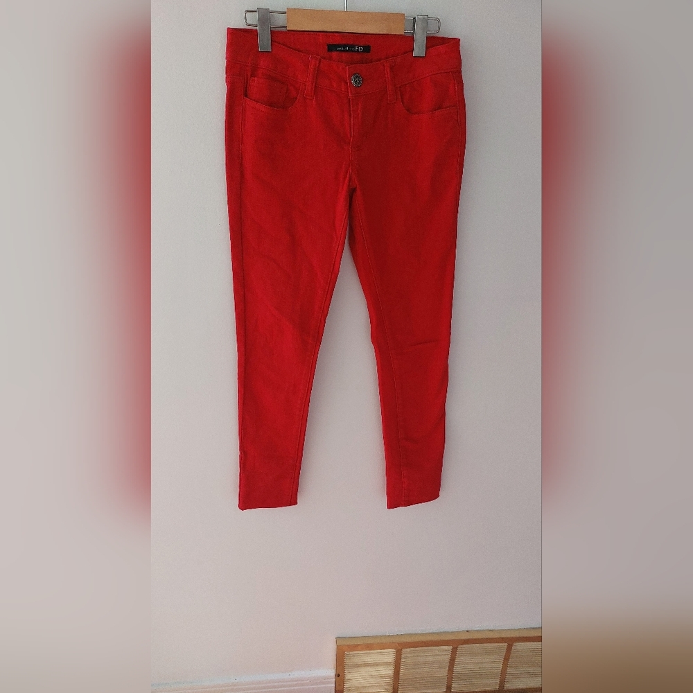 Red denim pants for women